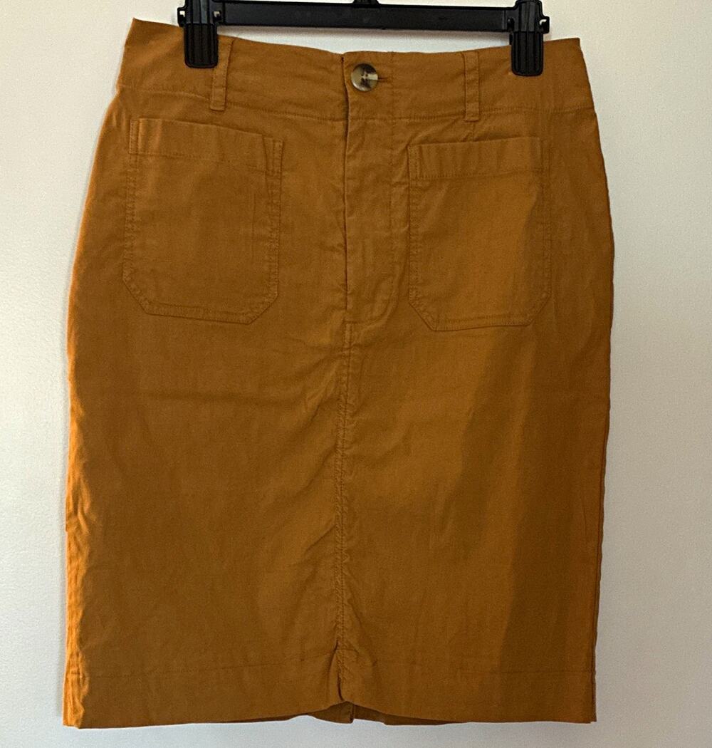 Anthropologie Maeve Linen Blend Cargo Pencil Skirt Yellow Ochre Womens Medium M